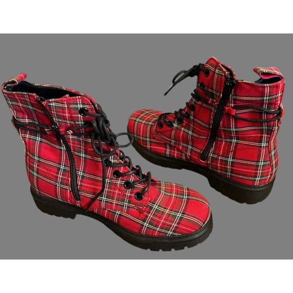 Kohl's Red Plaid Combat Boots Size 8 NEW WITHOUT TAGS - Picture 5 of 9